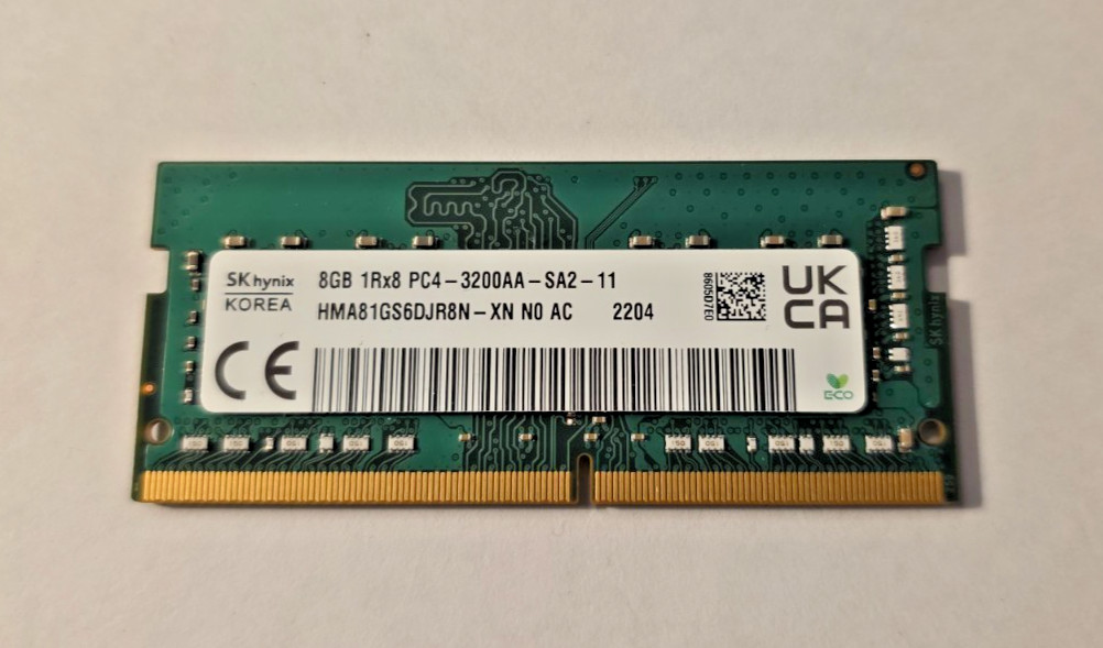 SK HYNIX 8GB 3200 DDR4 1RX8 83975 SODIMM PC4-3200AA-SA2-11 HMA81GS6CJR8N-XN