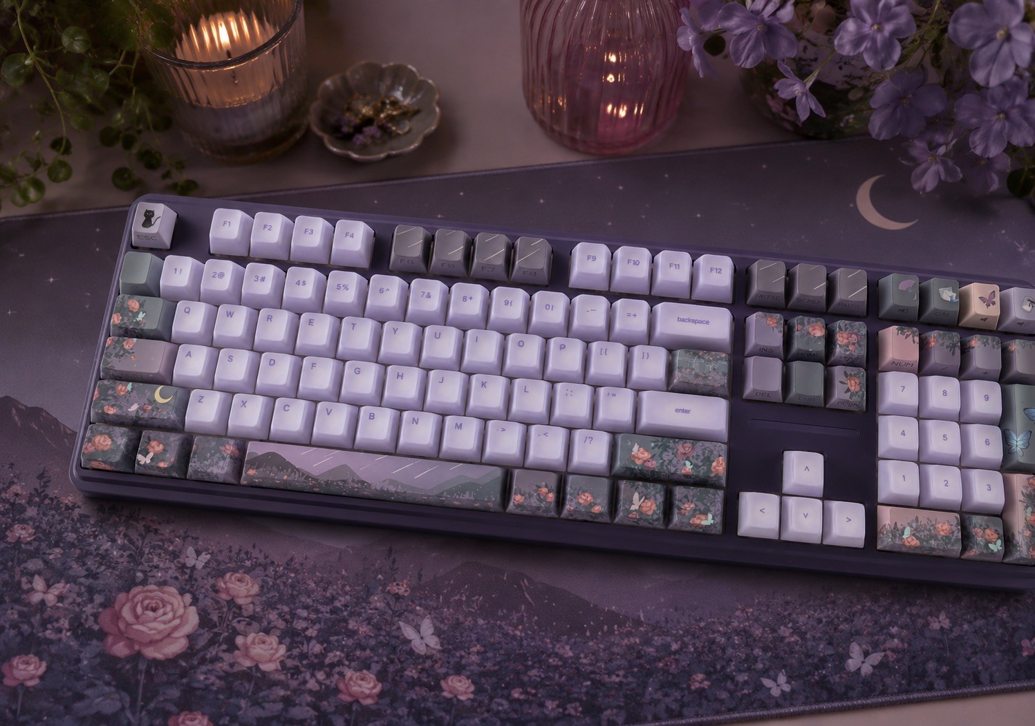 CUSTOM Wireless Mechanical Keyboard – Clear Purple Keycaps, Silent Switches