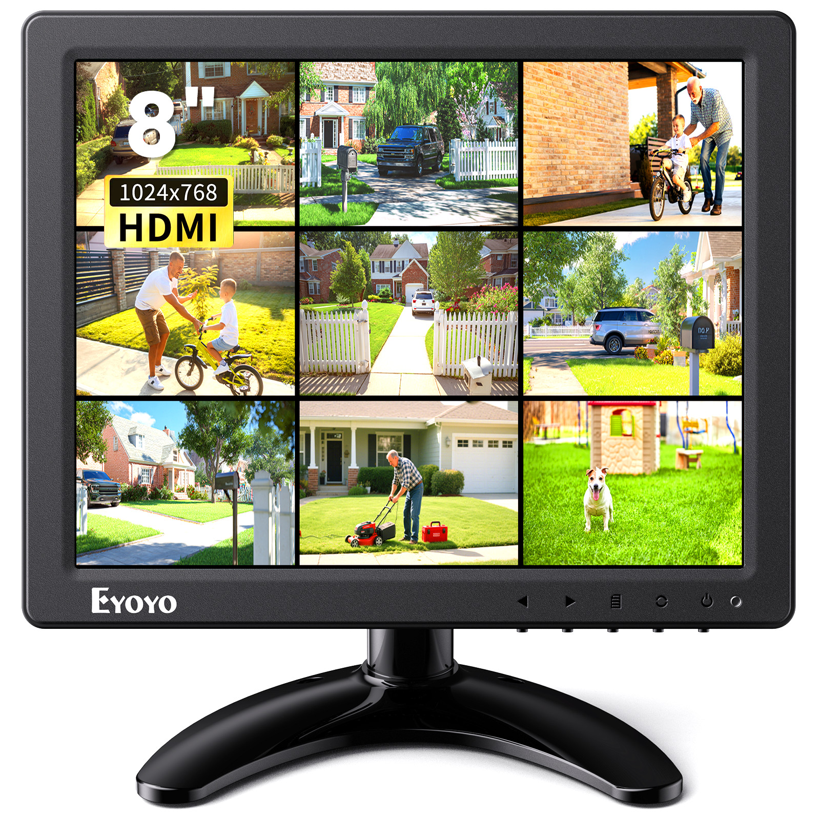 Eyoyo 8 Inch Small Monitor 1024x768 HDMI VGA AV BNC & Remote & Built-in Speakers