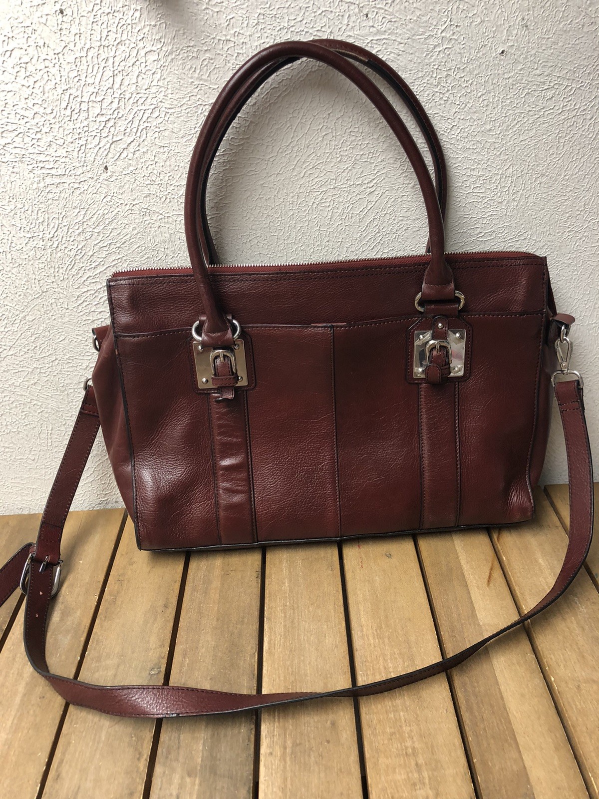Andrew Marc New York Laptop Bag Burgundy Leather Messenger Briefcase Work EUC