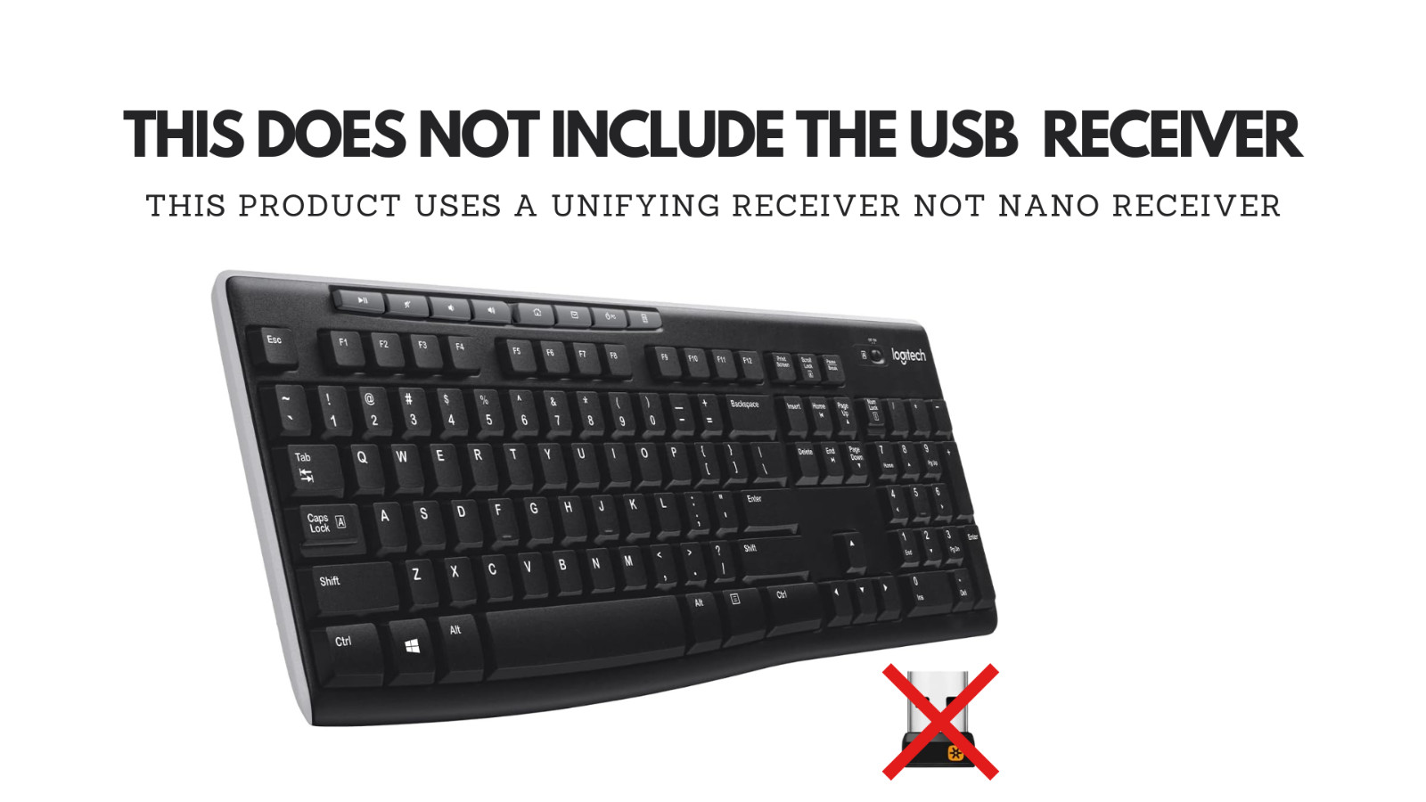 (NO USB RECEIVER) Logitech K270 Wireless Keyboard Windows/MAC Full Number Pad
