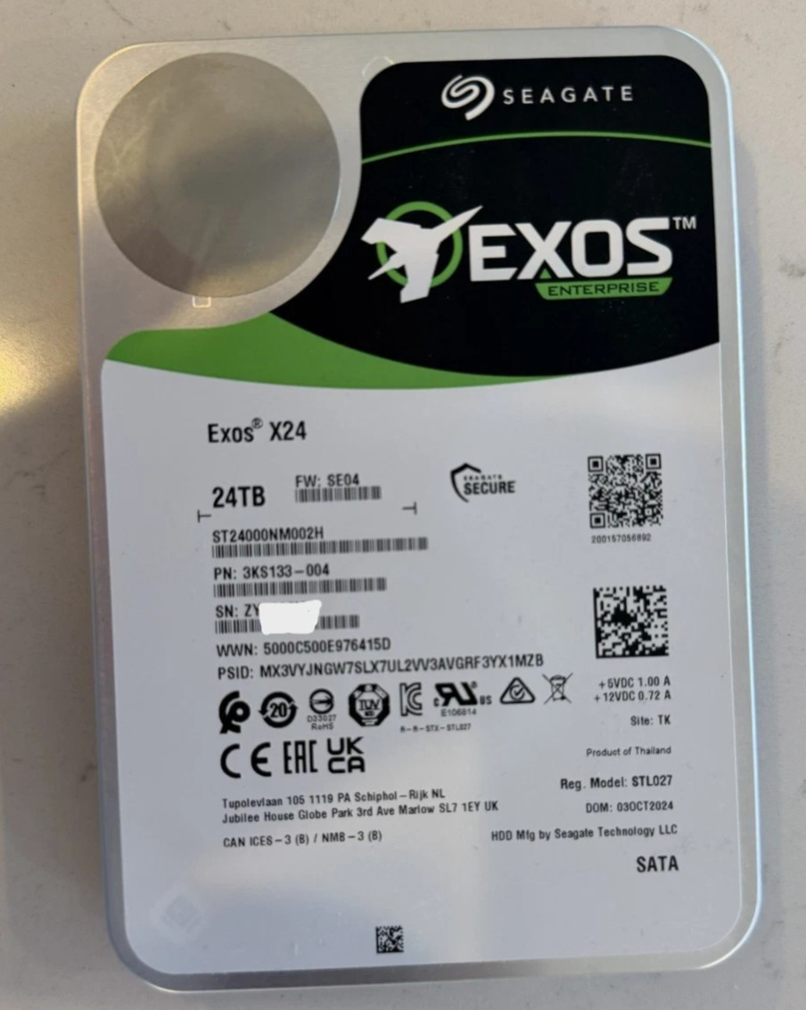 Seagate ST24000NM002H 24TB 7200RPM SATA 6Gb/s  3.5in Enterprise Hard Drive PARTS