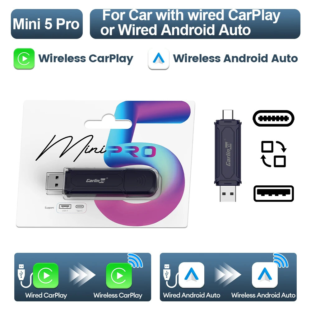 Mini 5 SE Wireless Carplay Adapter For iPhone 5.8Ghz WiFi BT Fast Stable Connect