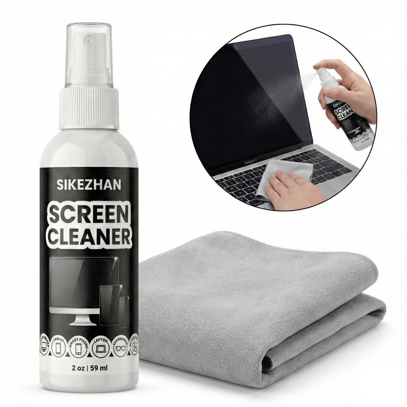 SIKEZHAN Screen Cleaner Kit with Polishing Cloth – Streak-Free Spray for Electro