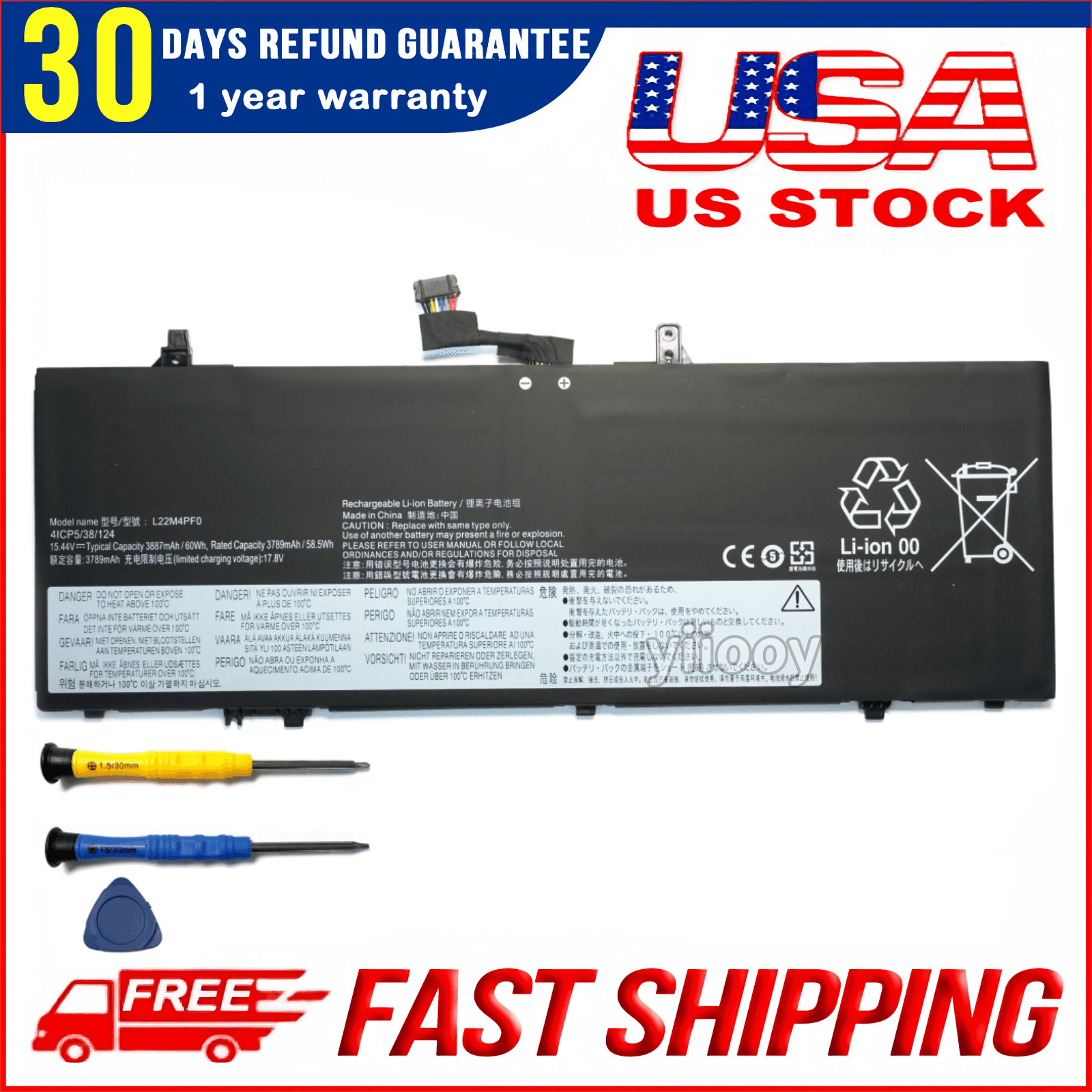 New L22D4PF1 L22M4PF1 L22M4PF0 Battery fit for Lenovo Yoga Slim 6 14IAP8 14IRH8