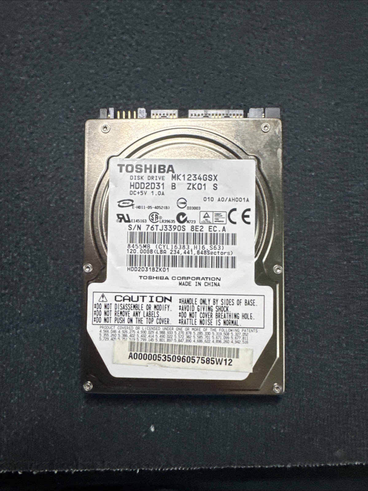 Toshiba MK1237GSX 120 GB,Internal,5400 RPM,2.5" (HDD2D62 ) Hard Drive (not clear