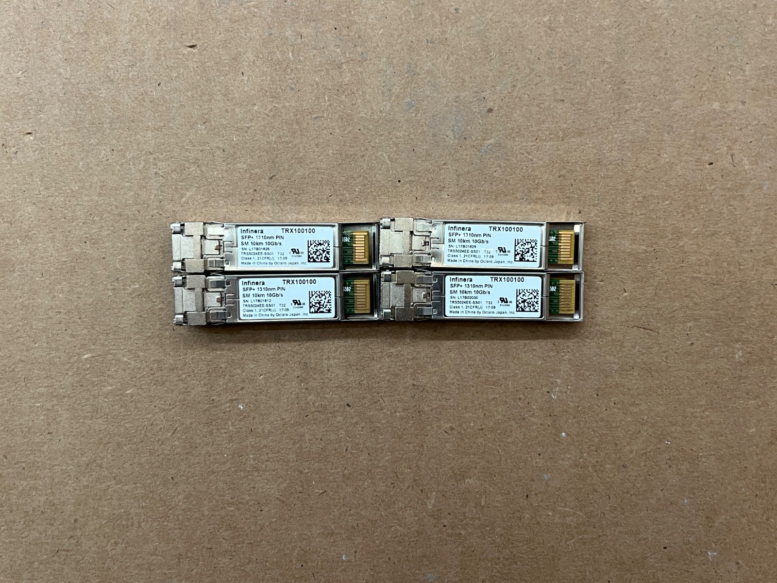 Lot of 4 INFINERA TRX100100 SFP+ 1310nm Optical Transceiver Module