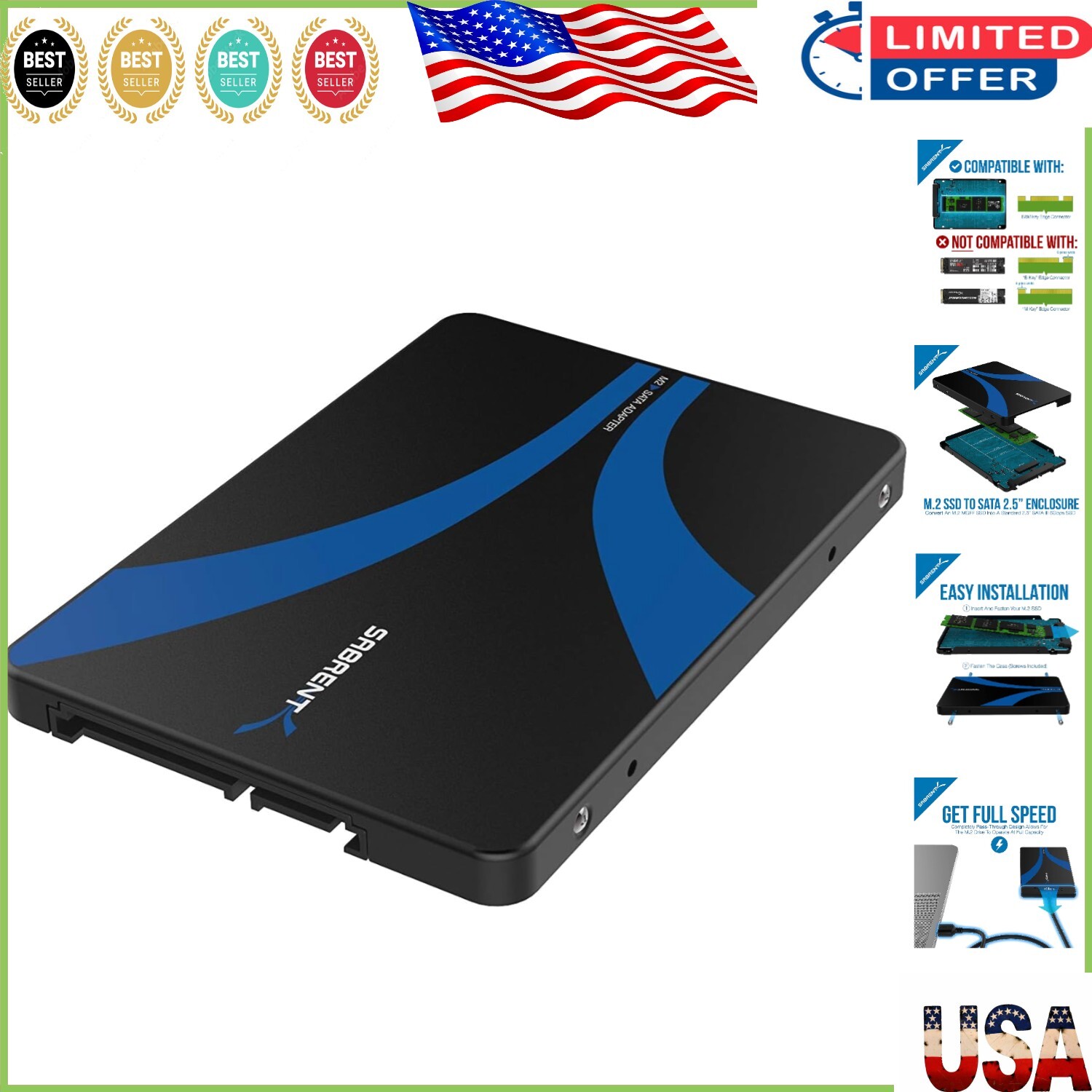 Compact Aluminum M.2 SATA to 2.5'' SSD Converter - Ideal for Desktops & Laptops