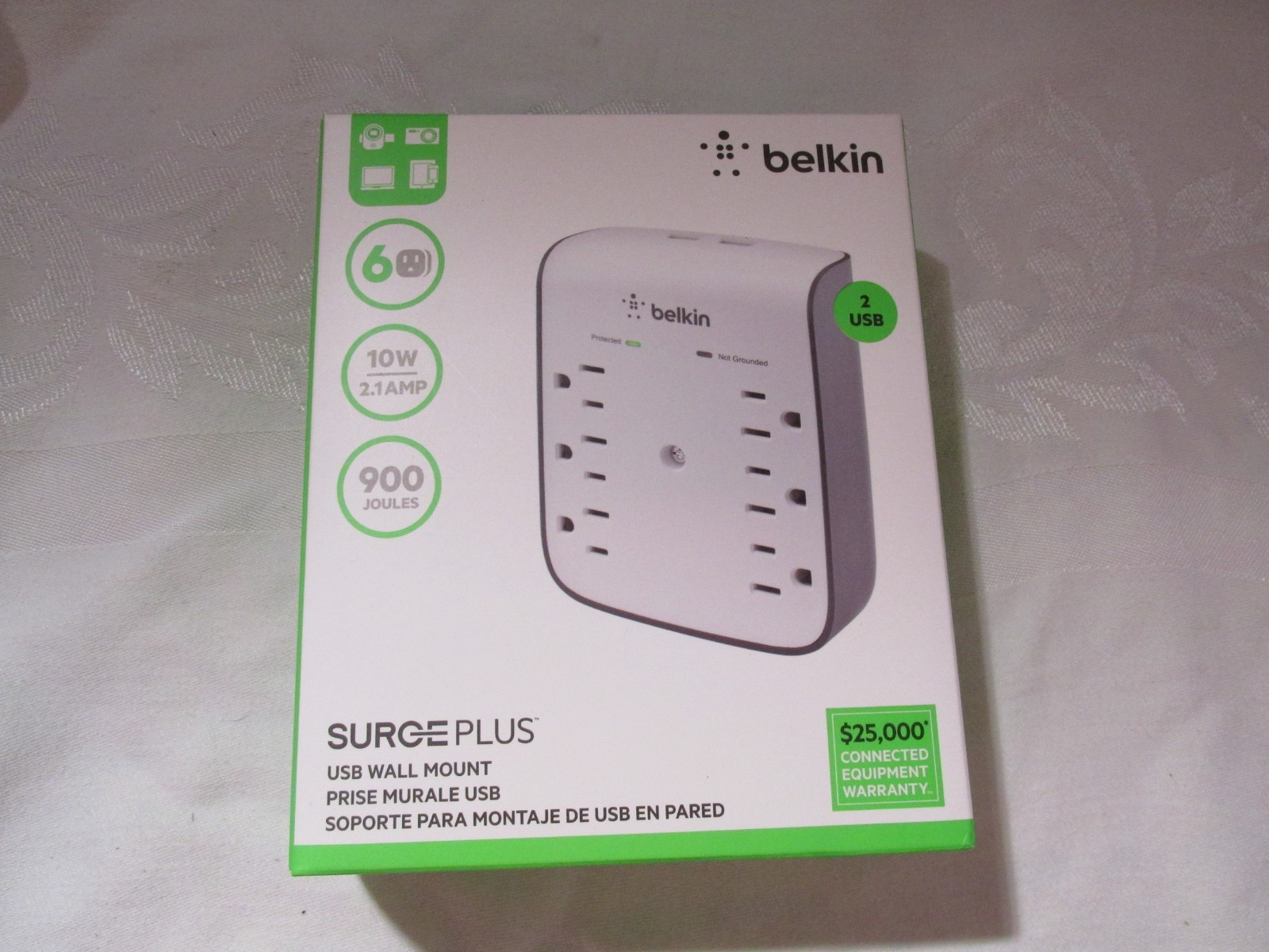 Belkin SurgePlus 10W 6-Outlet 2 USB Surge Protector Brand New Sealed box Wall mt