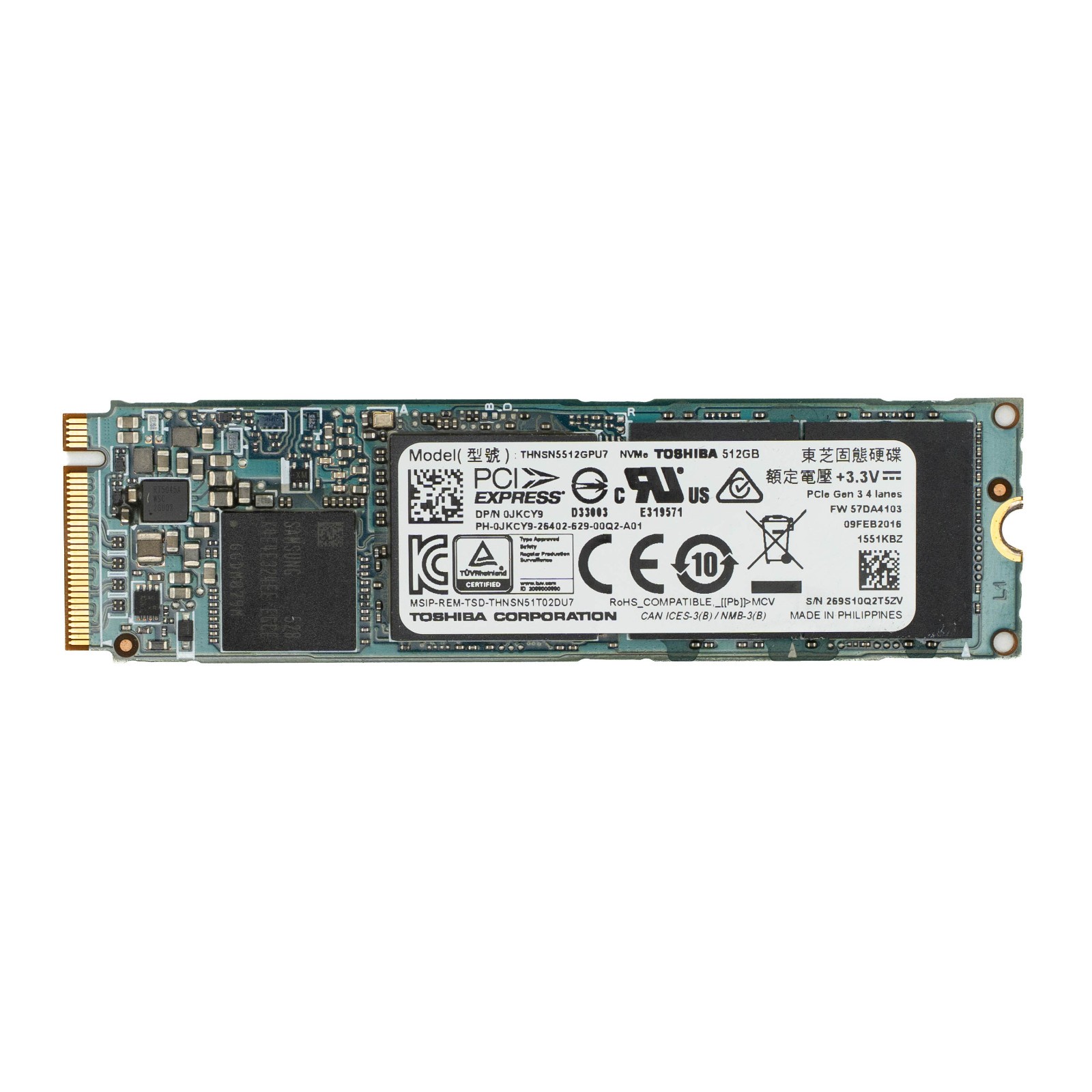 Toshiba 512GB NVMe M.2 2280 PCIe Gen3 SSD – THNSN5512GPU7 – 70% Health, Tested