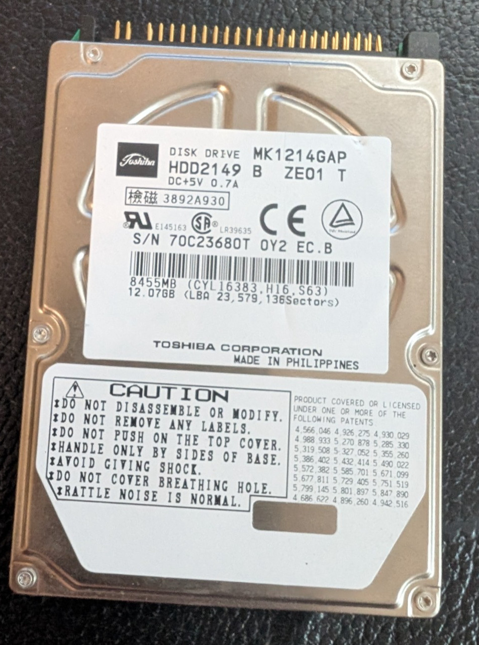 Toshiba 12.07GB MK1214GAP IDE (HDD2149 B ZE01 T) Laptop Hard Drive WIPED TESTED