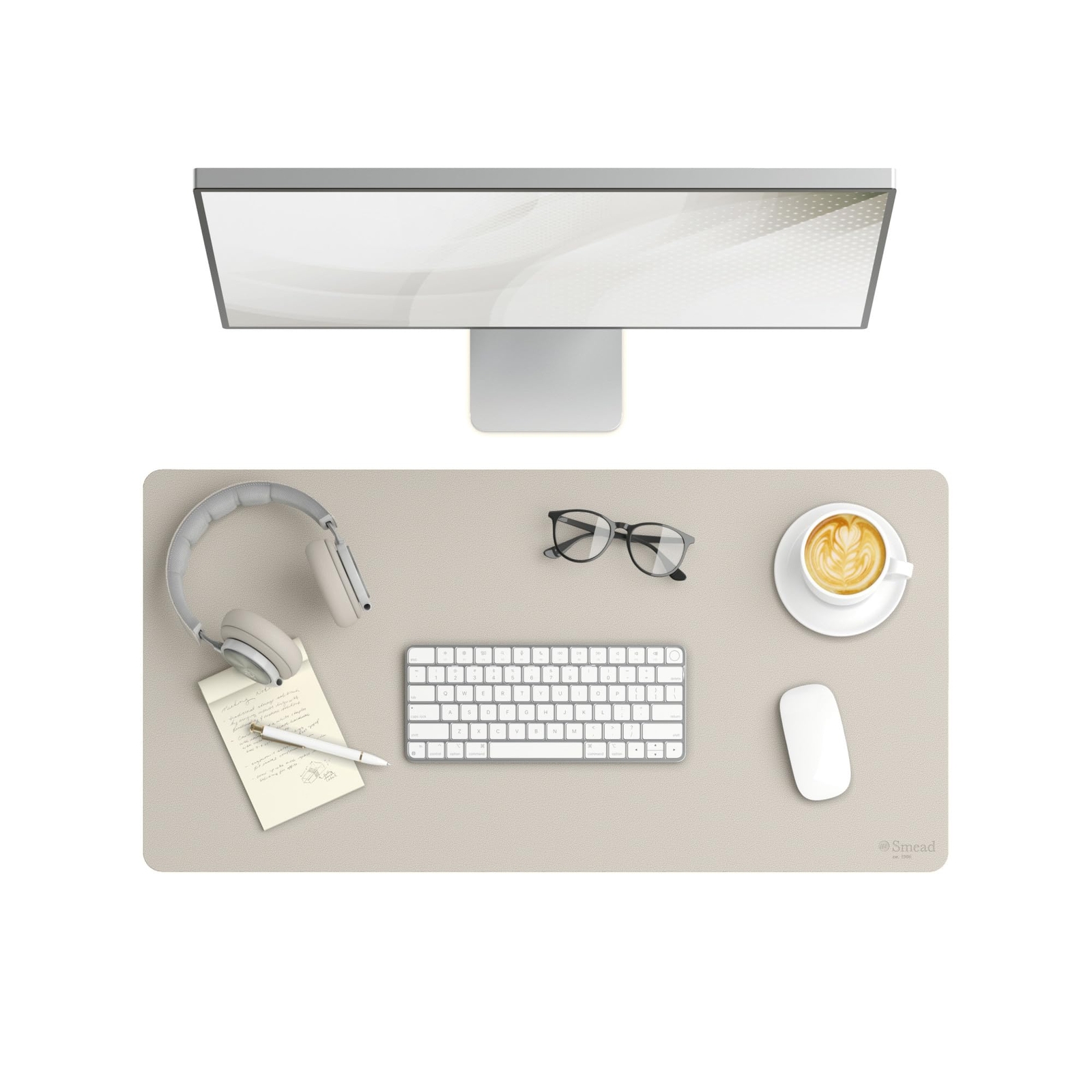 Beige Vegan Leather Desk Pad 31.5 x 15.7 Waterproof Non Slip Surface