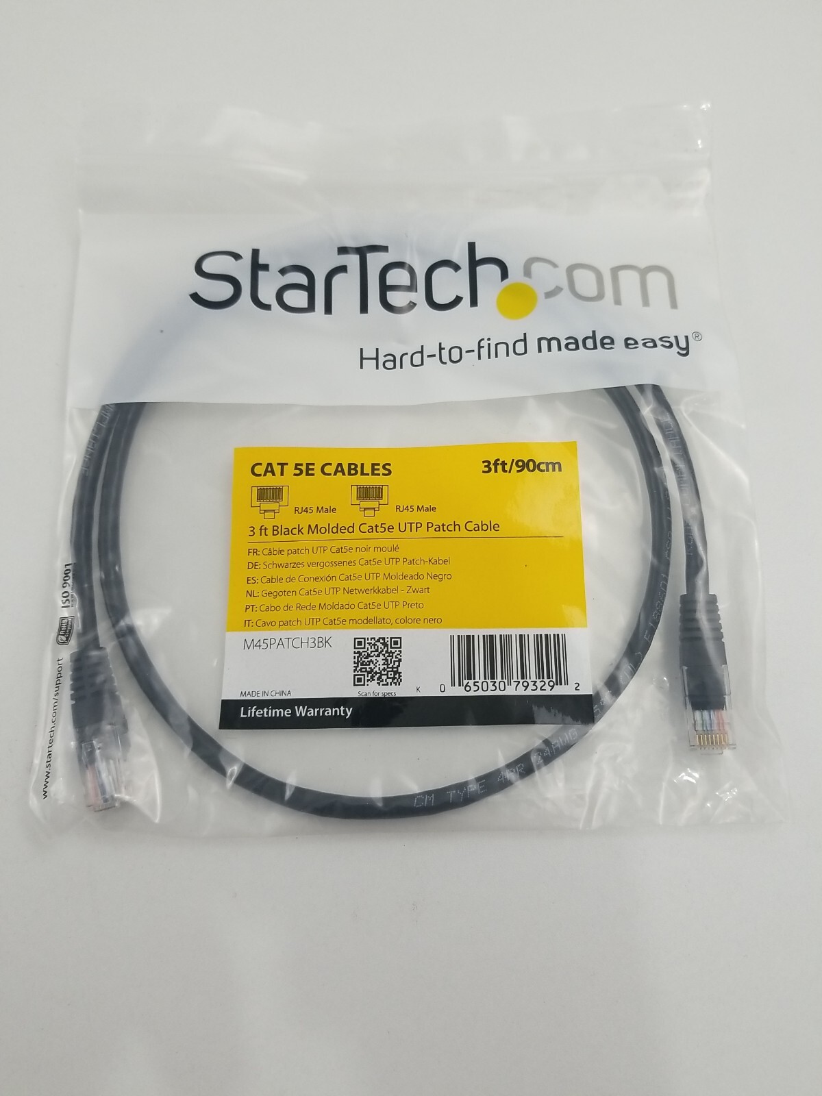 Startech M45PATCH3BK, 3ft. Black Molded CAT5e UTP Patch Cable. Fast shipping