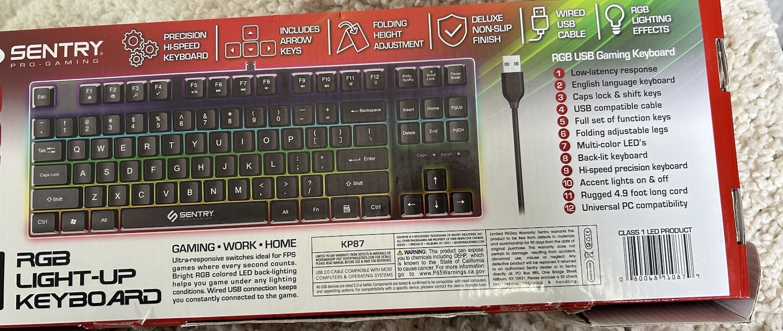 Sentry Pro Gaming RGB Light-up Keyboard HI-SPEED Wired USB Multi Color LEDS