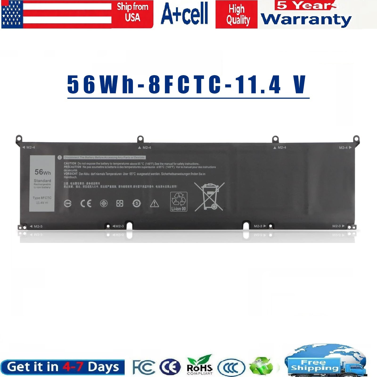 56Wh 8FCTC Laptop Battery For Dell XPS 15 9500 9510 P8P1P DVG8M 69KF2 Series US