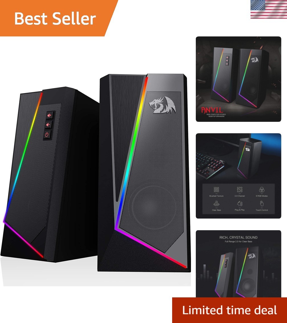 GS520 Wired 2.0 Channel Stereo Sound Desktop RGB Computer Speakers