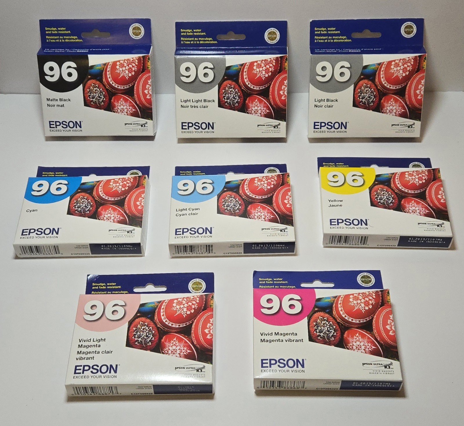2013- Lot Of 8 GENUINE Epson 96 T096 ink For R2880 T0962-T0965-T0967-T0968-T0969
