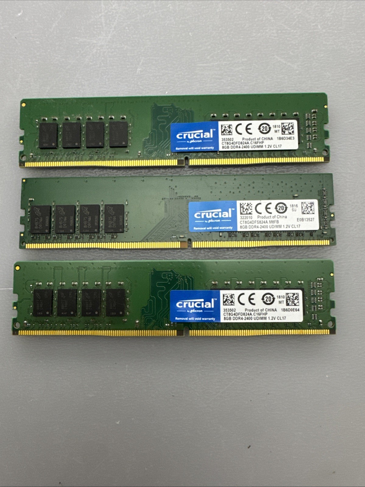 Lot of 3 Crucial 8GB DDR4 2400MHz RAM Desktop Memory UDIMM CT8G4DFD824A.C16FHP