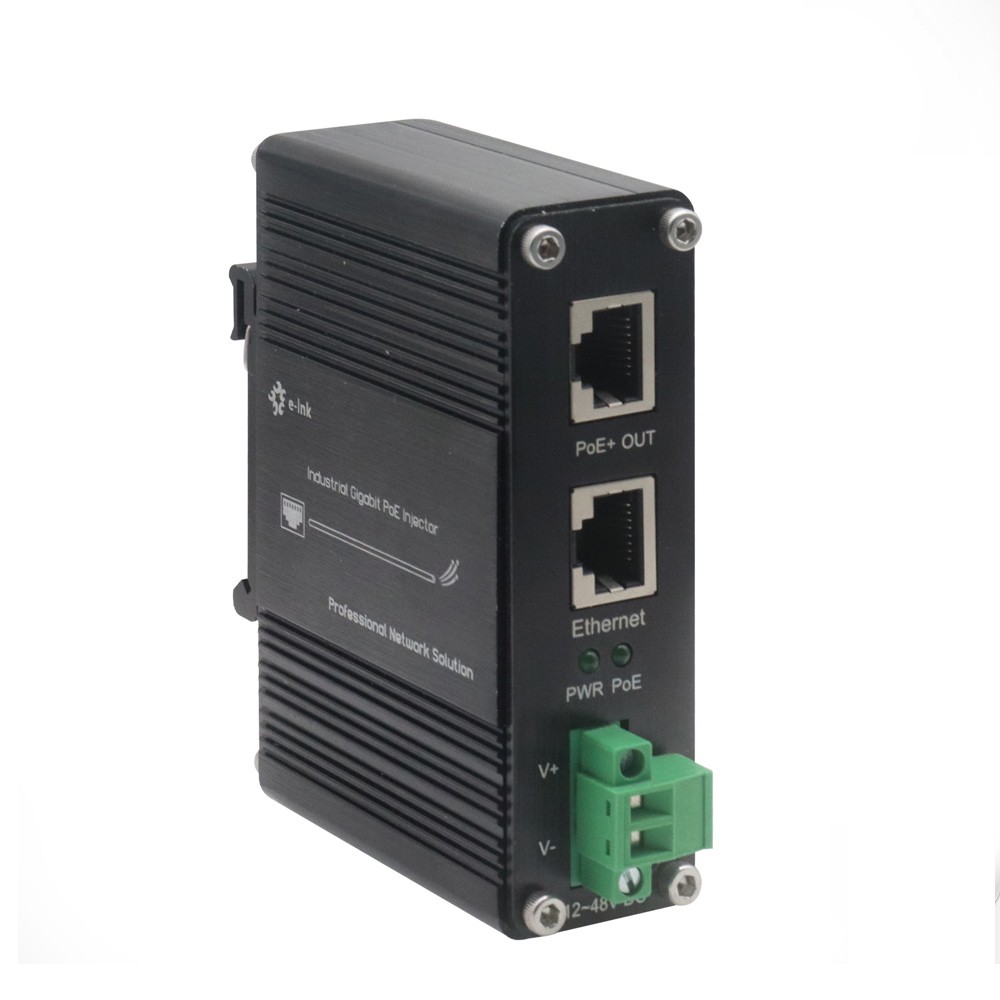 E-Link Hardened Industrial Gigabit 30W PoE+ Injector 12-48V IEEE 802.3at Adapter