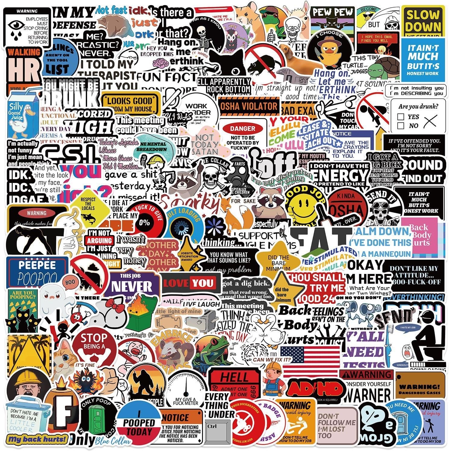 200 Pcs Edgy Funny Stickers for 2-3.2inch, 200pcs Different 