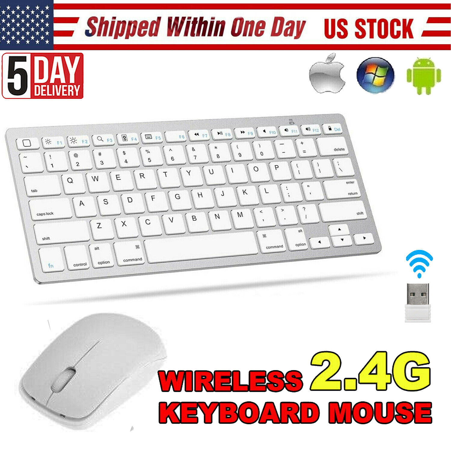 2.4GHZ USB Wireless Slim Keyboard For PC Laptop and Cordless Mouse Combo Kit Set