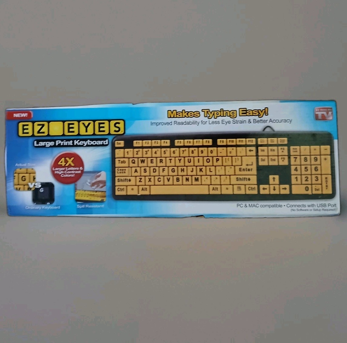 NEW As seen on TV EZ Eyes EE011106 Wired Keyboard Spill Resistant