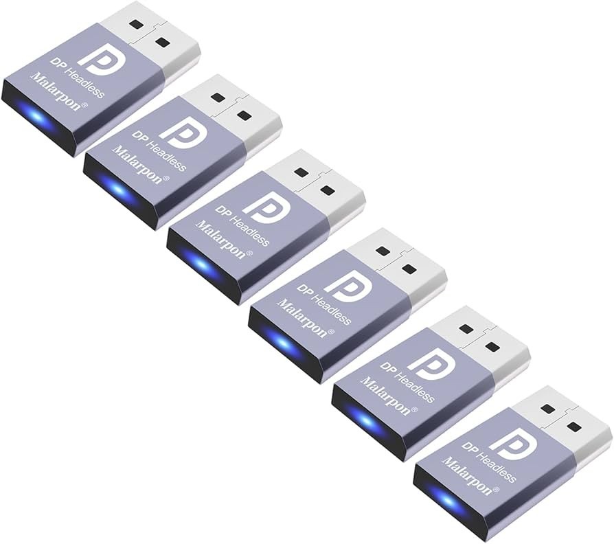 6pcs 4K DisplayPort Headless Ghost Display Emulator - Blue Light - PC Dummy Plug