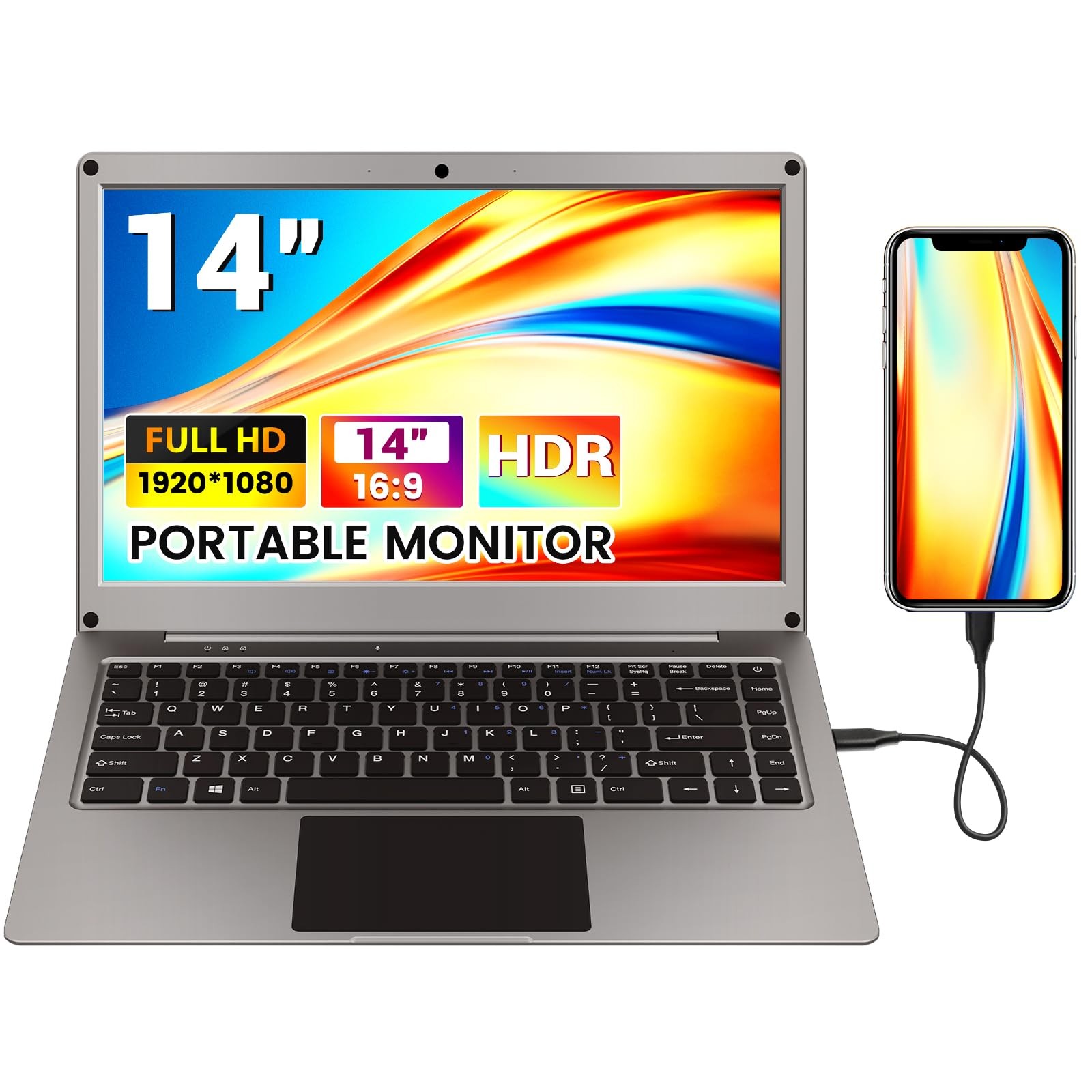 Portable Monitor with Keyboard,14inch 1080P FHD Lapdock Compatible with Raspb...