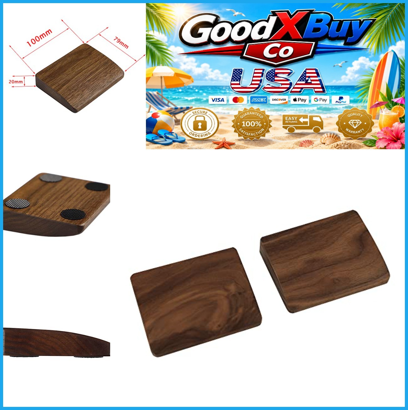 2 Pcs Mini Wood Wrist Rest Portable Solid Walnut for Mechanical Keyboard Numpad