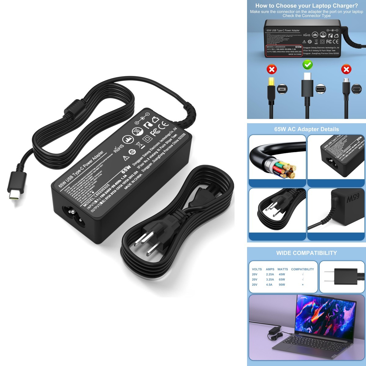 LQM 65W USB-C Power Adapter Replacement HP EliteBook 830 835 840 845 860 865