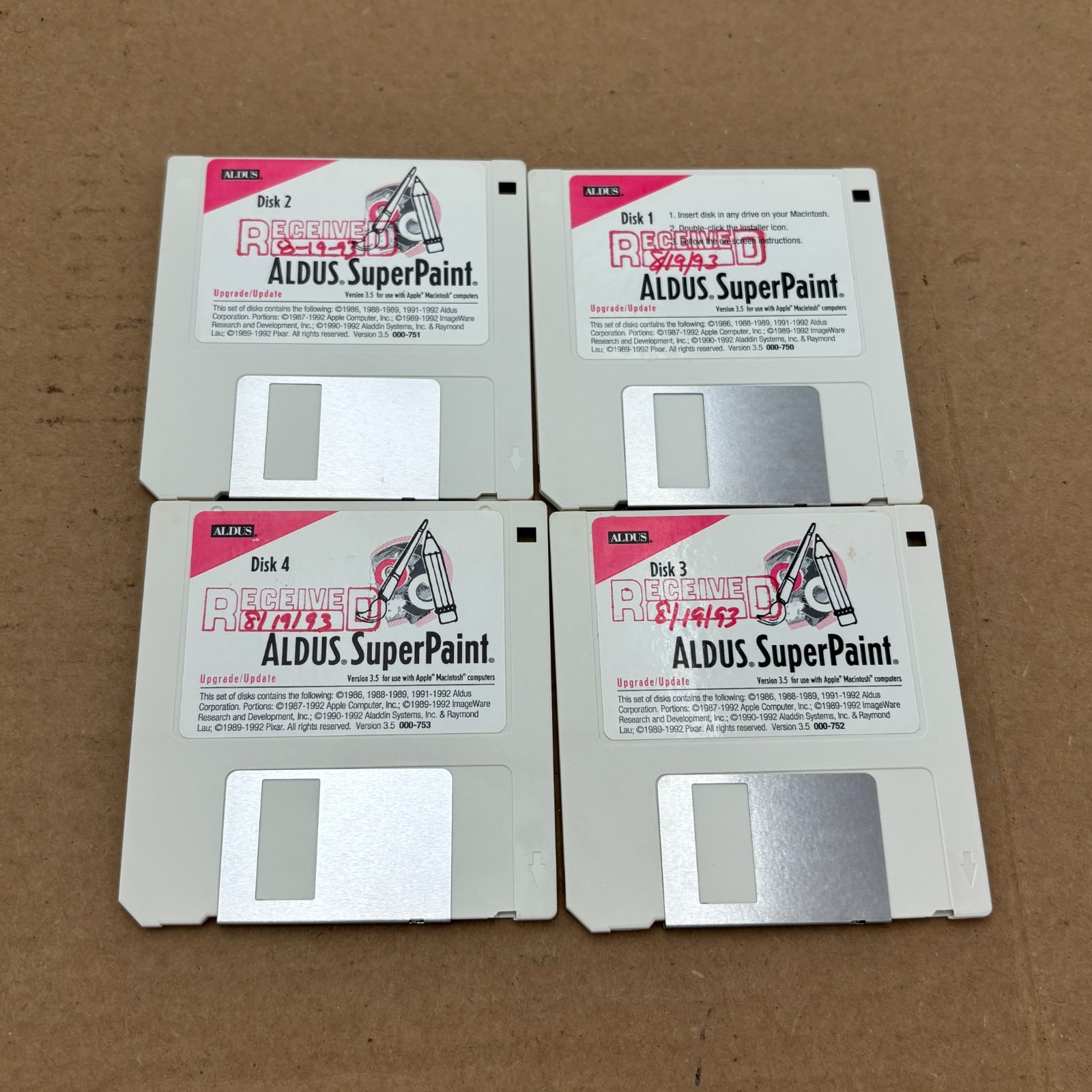 Vintage Set of 4 ALDUS SuperPaint Version 3.5 1993 Software Disks for Apple Comp
