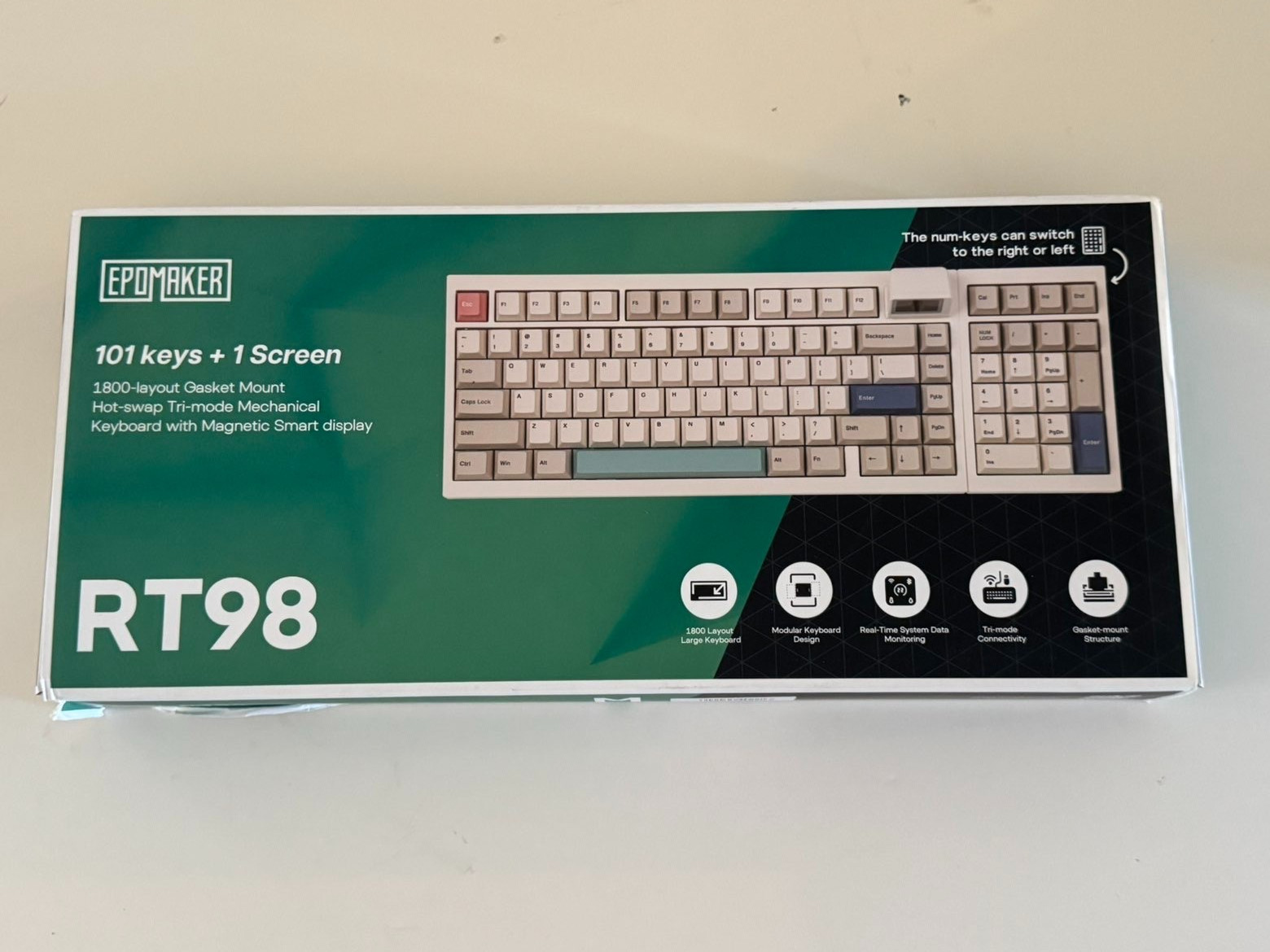 EPOMAKER RT98 Retro Gaming Keyboard w/Detachable Mini TV  and Creamy Jade Switch