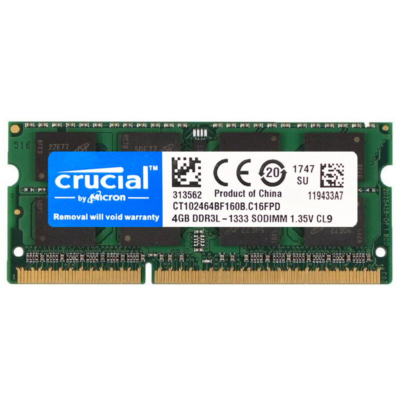 CRUCIAL DDR3L 1333Mhz 16GB 8GB 4GB 2Rx8 PC3-10600S SODIMM Laptop Memory RAM PC3L