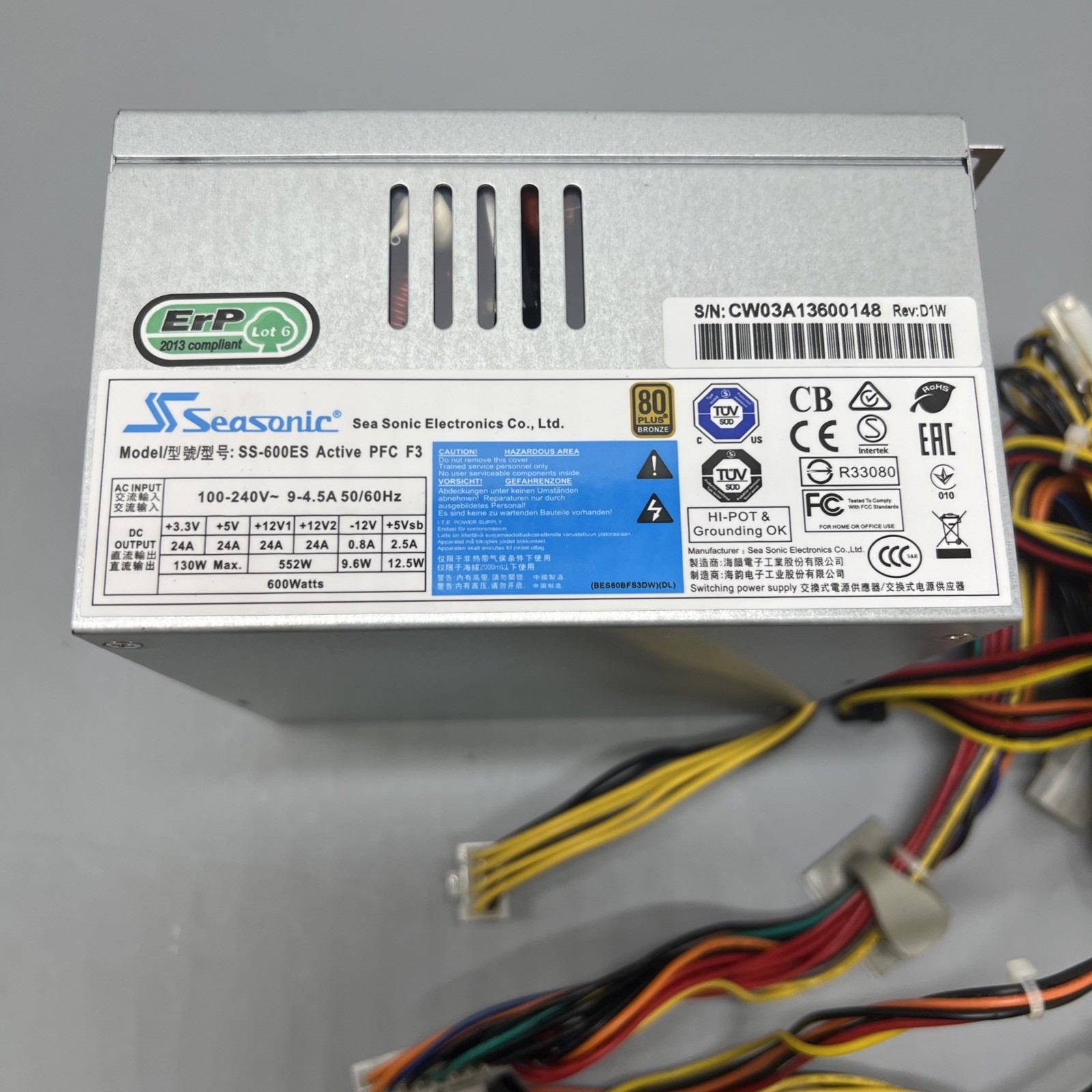 SEASONIC SS-600ES ACTIVE PFC 3 POWER SUPPLY 600W
