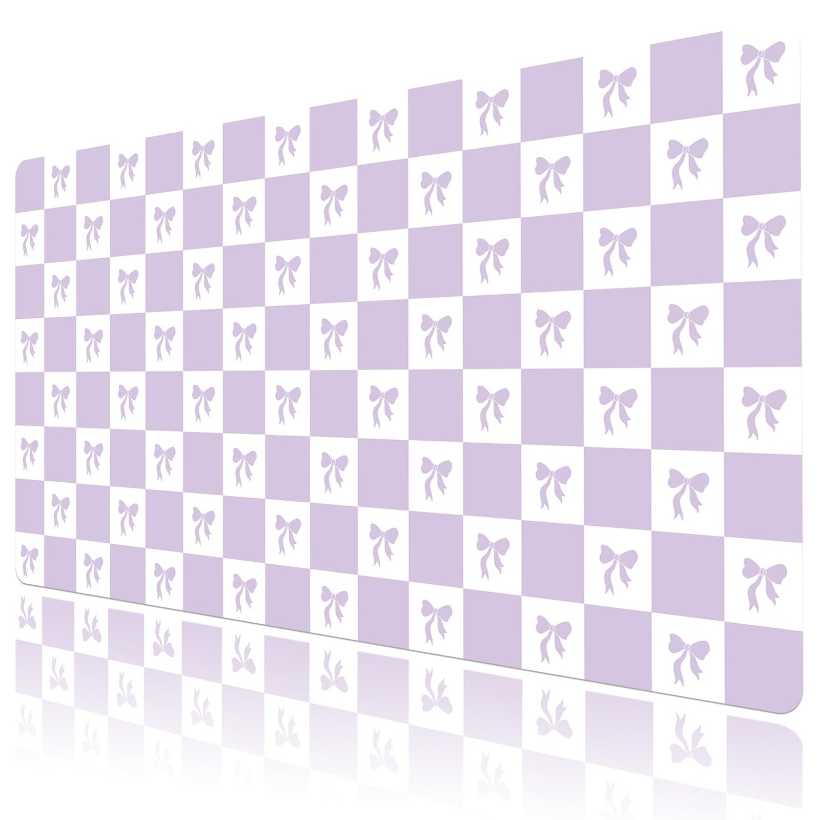 Purple Checkered Mouse Pad Cute Bow Desk Mat XXL Large Gaming Mouse Pad for C...