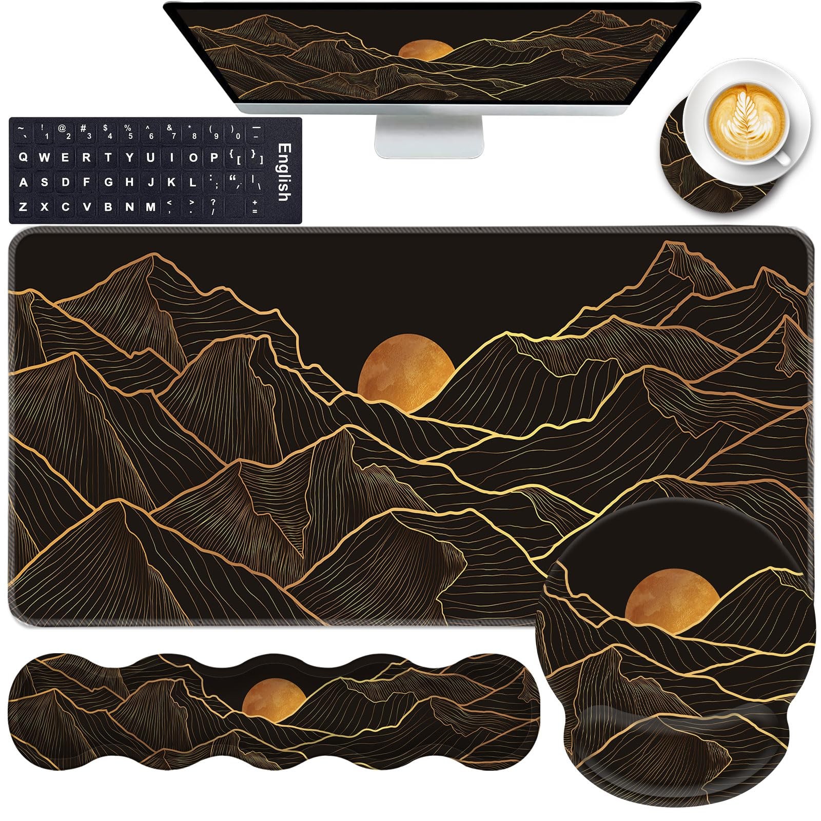 CICPLKSE Mouse Pad,Large Pink Desk Mat, 4in1 XXL Mousepad + Keyboard Wrist Re...