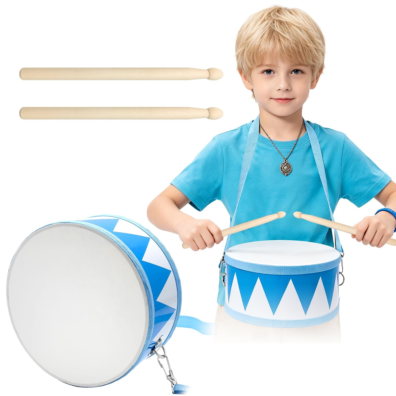 Kids Drum Set 8 Inch Wooden Toy Drum with 2 Mallets & Adjustable Strap