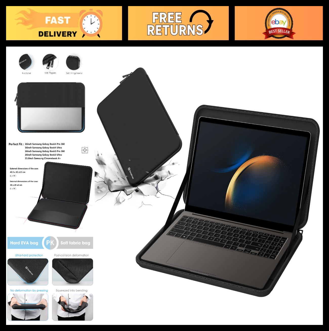 Hard Laptop Case for 16" Gaming Laptops - HP, Dell, Alienware, Lenovo, Galaxy Bo