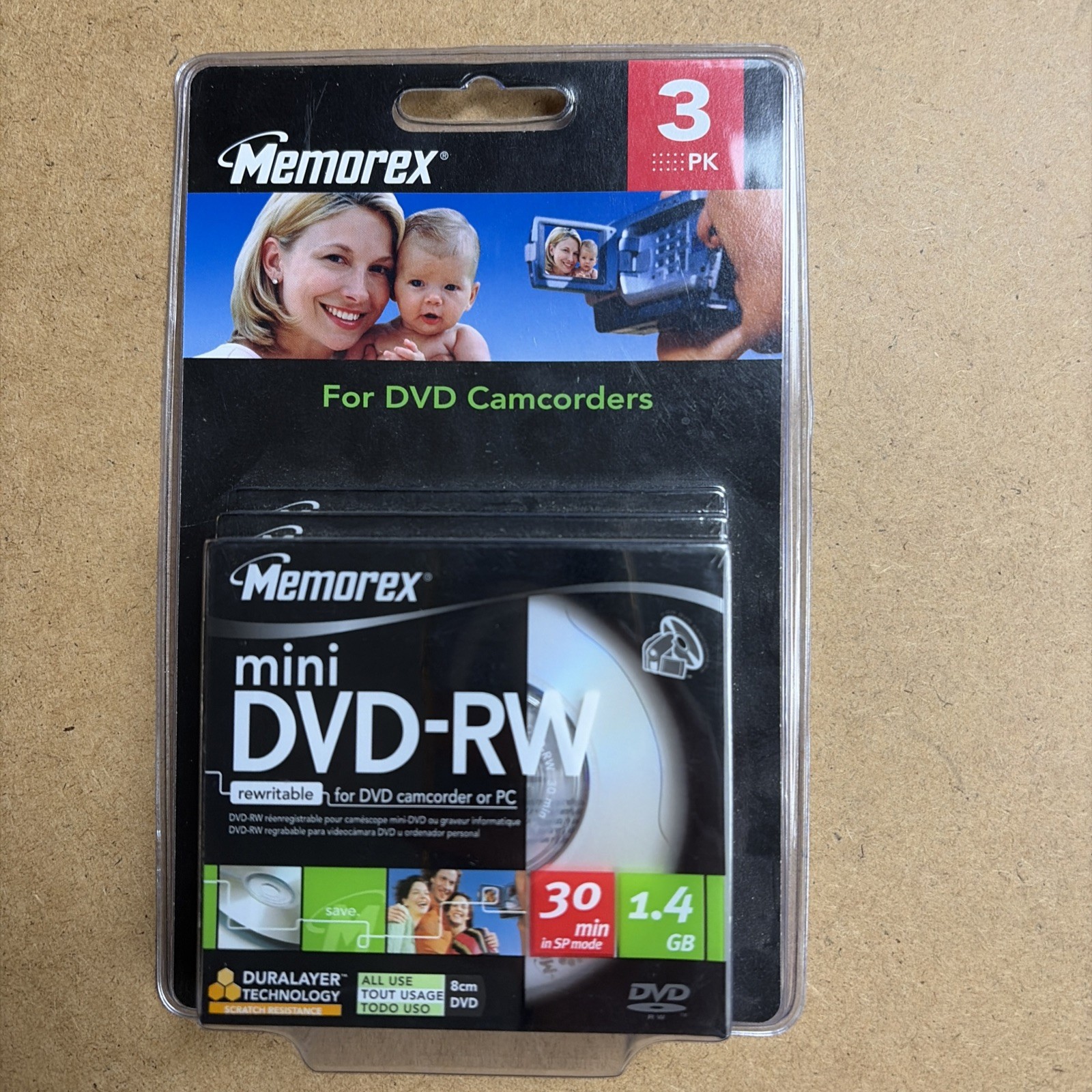 New Memorex Mini DVD+RW 3 Pack 1.4GB 30 min Single Sided DVD Camcorder