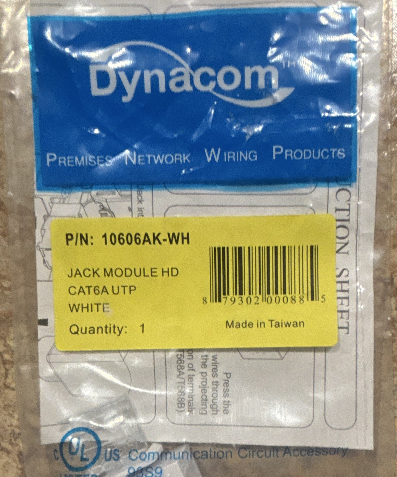 Dynacom 10606AK-WH Cat6A UTP RJ-45 Female Keystone Jack Module White lot of 5