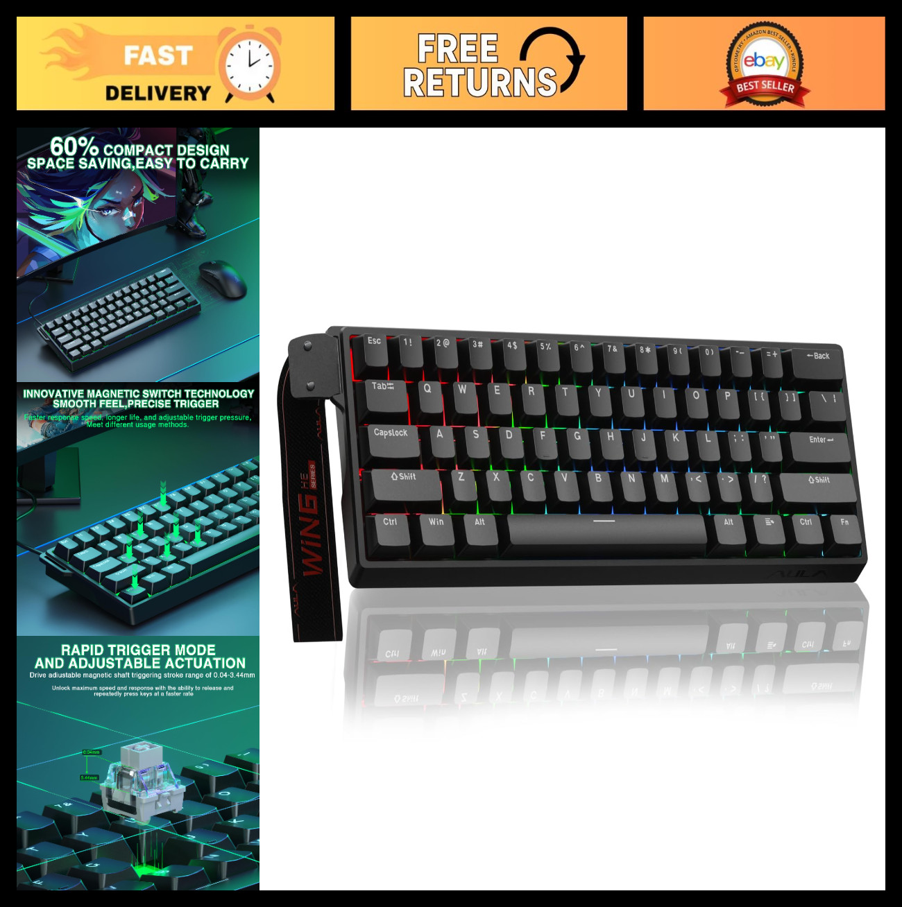Compact 60% Mechanical Gaming Keyboard - Hot Swappable, RGB, 8000Hz Polling Rate