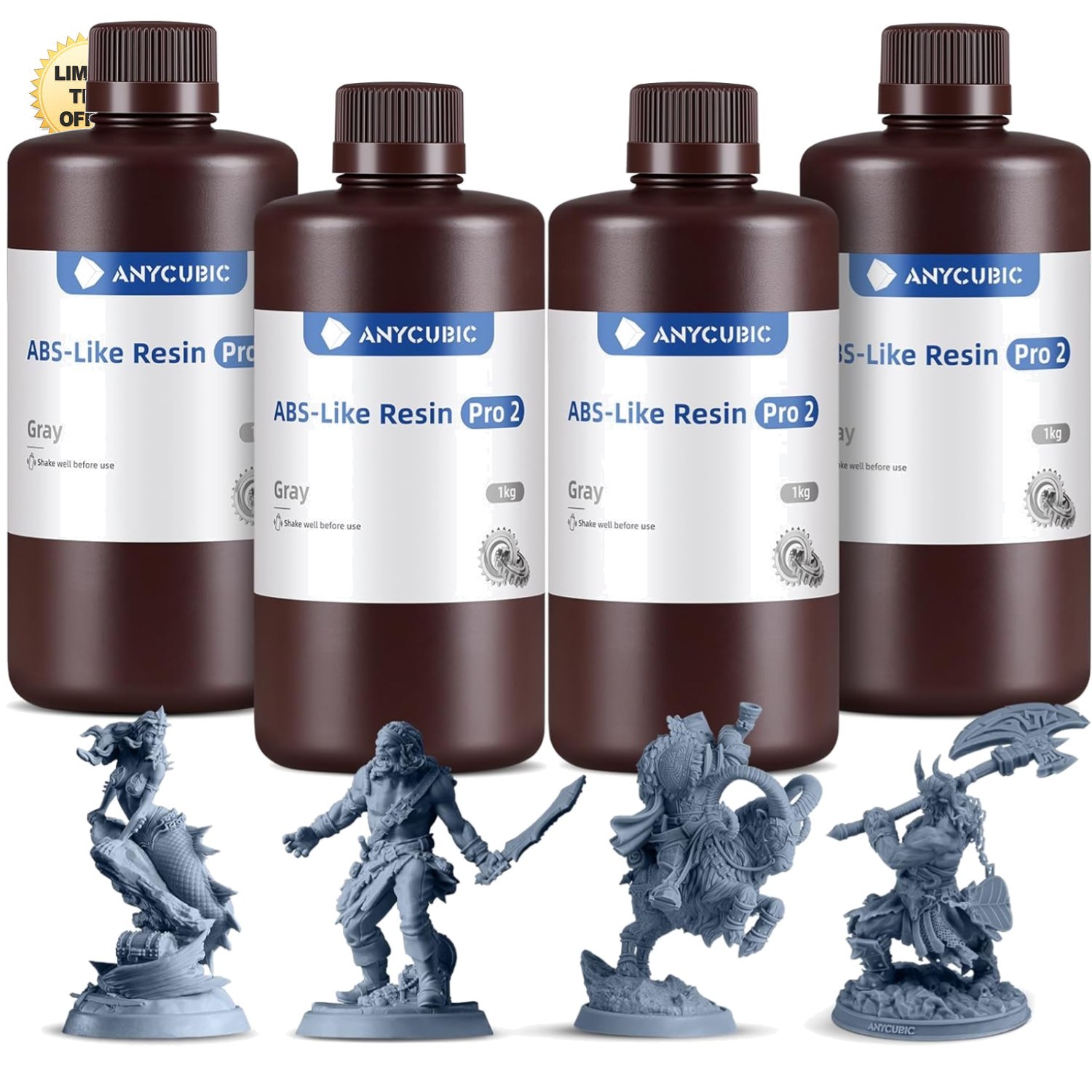 ABS-Like Resin Pro 2 3D Printer Resin 4 Pack 1kg Grey High Strength Toughness