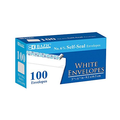 BAZIC Self Seal White Envelope 3 5/8" x 6 1/2" #6, No Window Mailing 