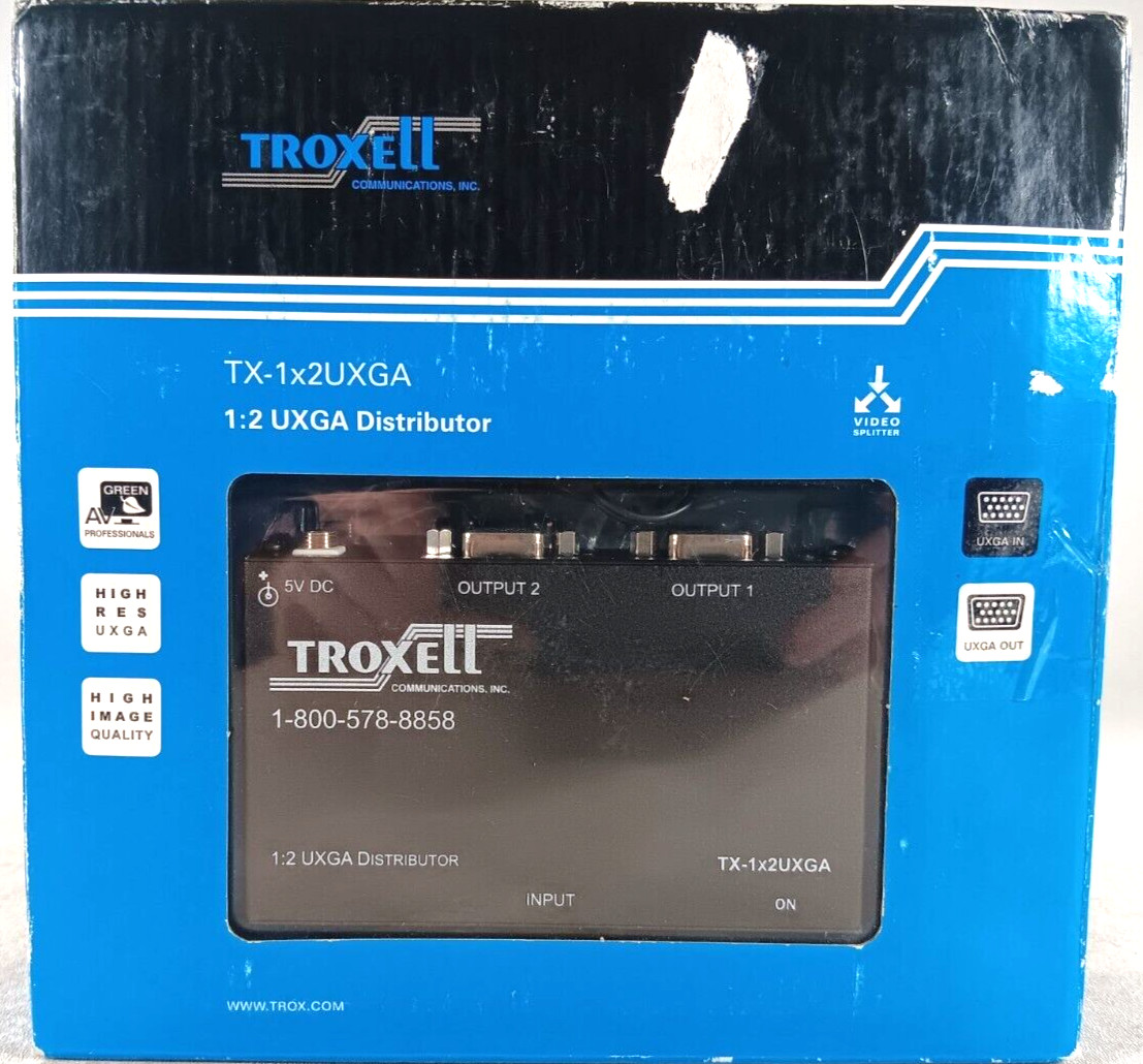NEW Troxell TX-1X2UXGA Video Splitter 1:2 High Resolution UXGA Distributor