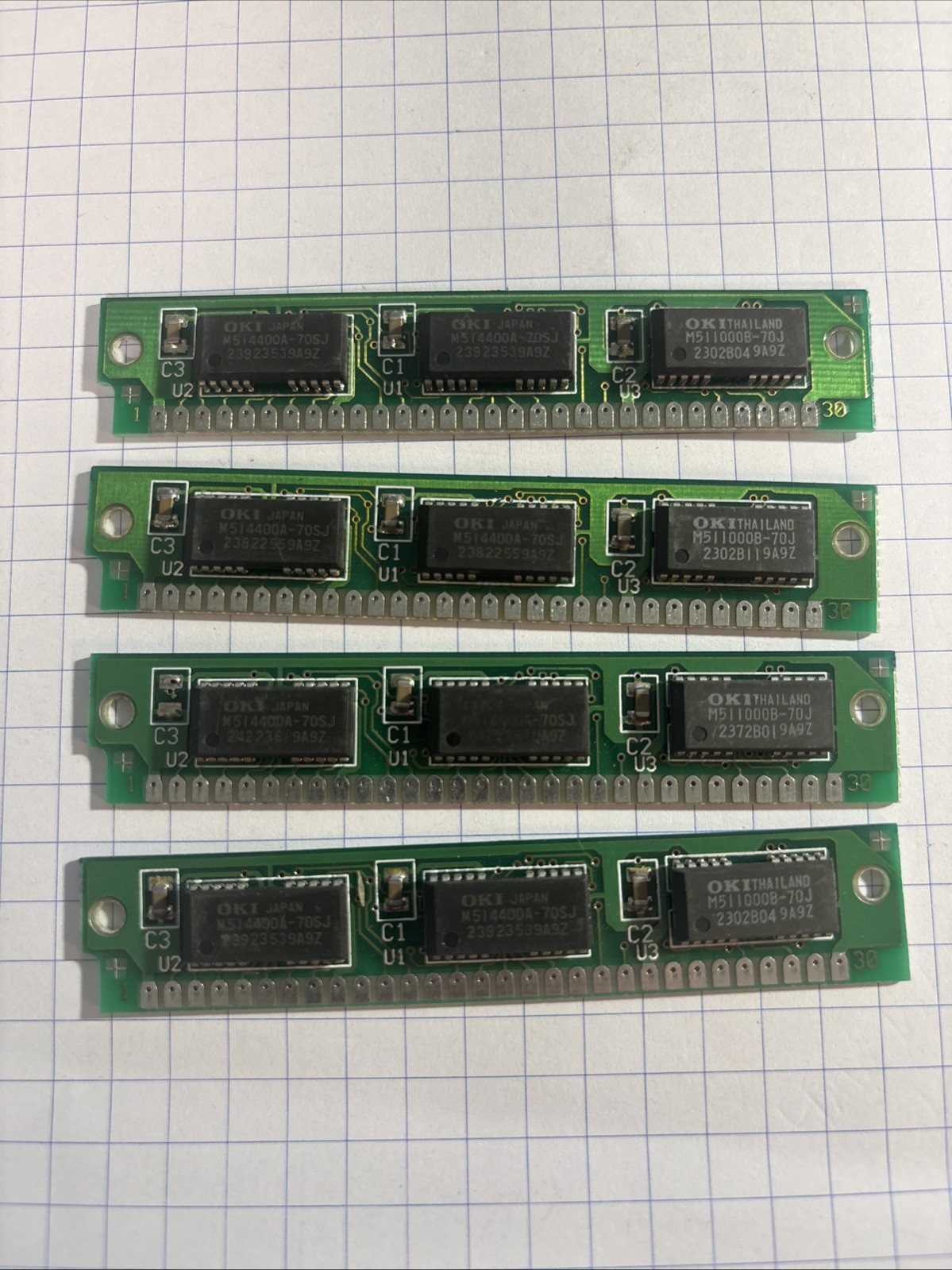4MB Kit (4x 1MB) 30-Pin SIMM RAM 70ns Parity 1Mx9 OKI Vintage 286 386 486 Memory