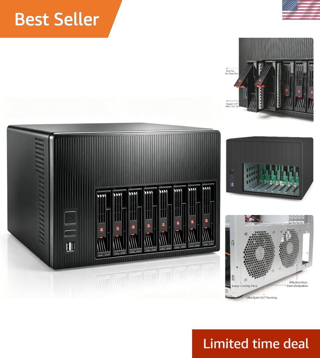 Compact 8-Bay DIY NAS Case - Perfect for Home Media & Small Business Backup