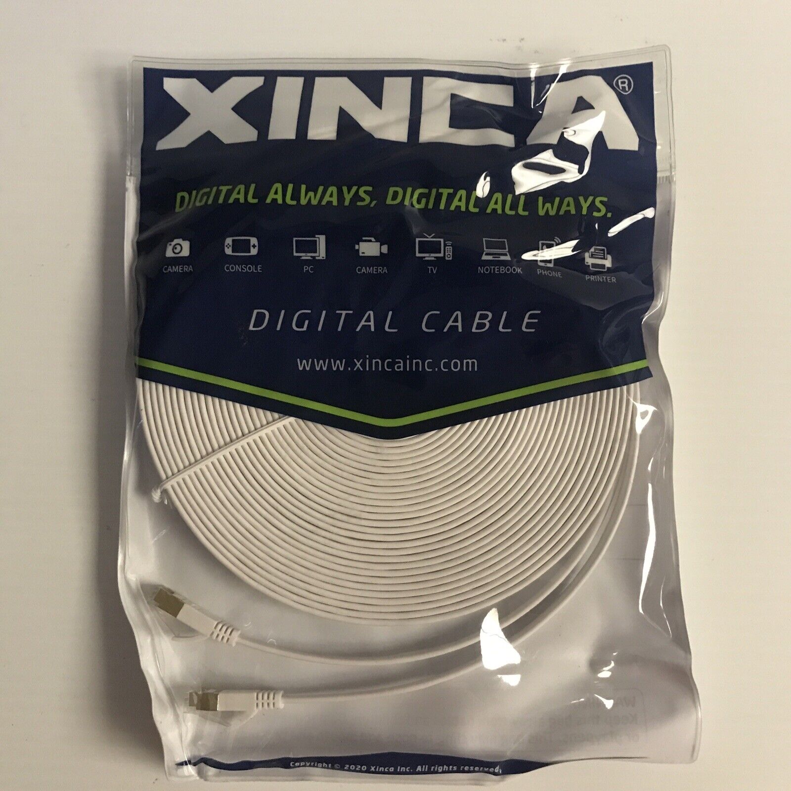 XINCA Cat 7 High Speed Flat Ethernet Cable 75ft - White NWOT Sealed Digital Cabl