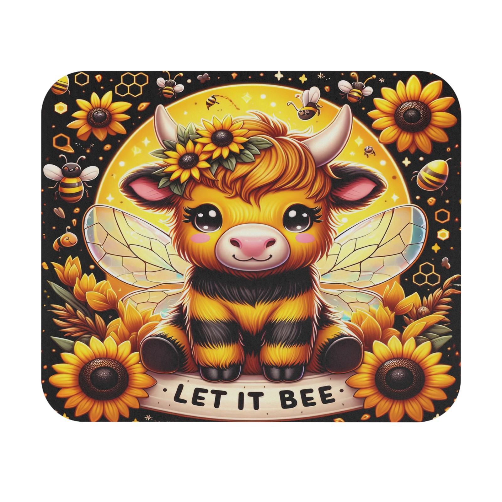 Cute Bee and Highland Cow Mouse Pad | Let It Bee Desk Accessory