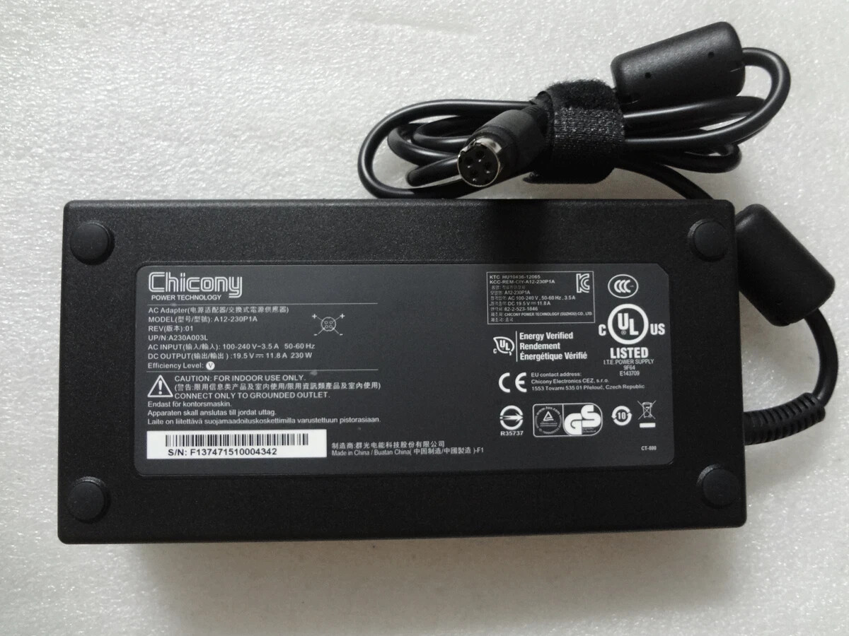 Genuine Chicony 19.5V 11.8A For CLEVO P177SM P177SM-A A12-230P1A 230W AC Adapter