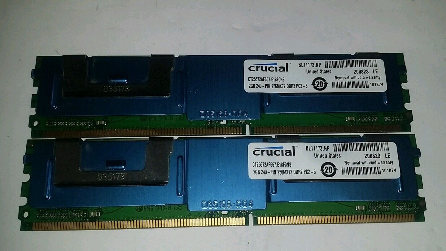2 x Crucial 2GB ECC Fully Buffered DDR2 667 PC2 5300 Server Memory CT25672AF667